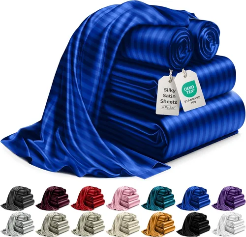 Miniatura 65 de DECOLURE Sábanas de satén para cama - Juego de 6 piezas de ropa de cama de lujo sedosa tamaño King - Más suave que la seda, sin arrugas con sábana