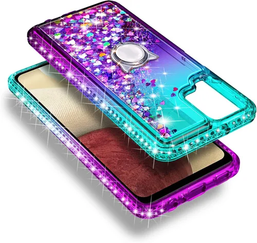 Miniatura 5 de NZND Funda para Samsung Galaxy A12 con protector de pantalla de vidrio templado (cobertura máxima), soporte de anillo/correa para la muñeca
