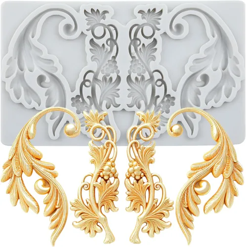 Miniatura 40 de Moldes de silicona estilo barroco con espirales, moldes de encaje, moldes de flores en relieve, molde de filigrana para decoración de pastel