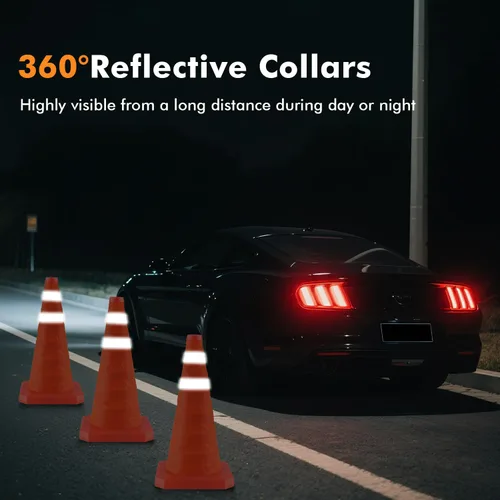 Miniatura 2 de Jade Butterfly Paquete de 5 Conos de Seguridad Vial Plegables de 18 Pulgadas, Conos Naranjas con Collar Reflectante, Conos de Tráfico Portátiles