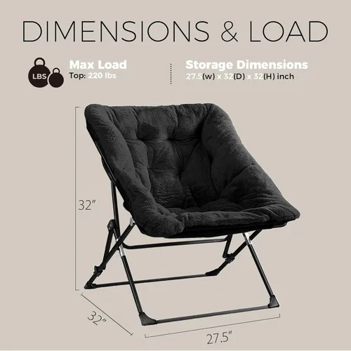 Miniatura 3 de Walsham Silla plegable cómoda, de piel sintética, suave, acogedora, silla Papasan de lectura para adultos, niños, dormitorio, sala de estar, Negro