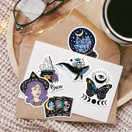 Miniatura 2 de MiStar 64 unidades de calcomanías de brujería, calcomanías estéticas para Kindle, botellas de agua, portátil, cuaderno, calcomanías impermeables