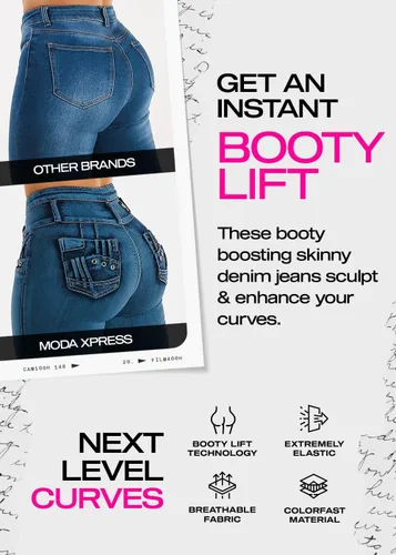 Miniatura 2 de Moda Xpress - Jeans levantadores de glúteos para mujer, ajustados, de cintura alta, elásticos
