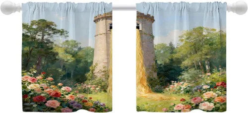 Miniatura 37 de Shrahala Cortinas de hojas de arce otoñales para ventanas de cocina, hojas rojas ardientes, fondo marrón, paneles de cortina de ventana de poliéster