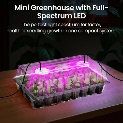 Miniatura 8 de Bonviee Paquete de 2 bandejas de inicio de semillas con luz para plantas, kits de bandejas de inicio de plántulas elevadas con cúpulas de humedad