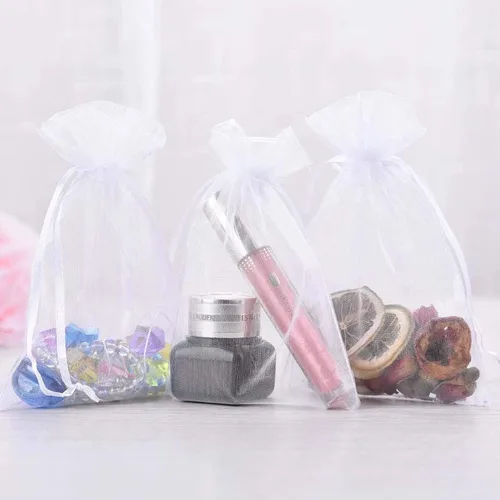 Miniatura 3 de 100 piezas de bolsas de regalo de 5x7 pulgadas, tela de organza transparente y clara, bolsitas blancas con cordón para regalos de baby shower, Blanco