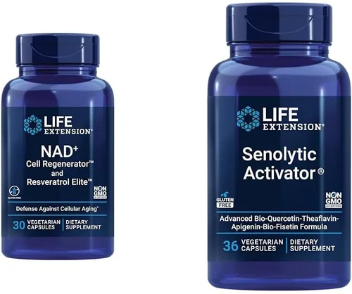Life Extension Regenerador celular NAD+, Resveratrol Elite, activador senolítico con quercetina, fisetina, teaflavinas para la salud celular, 30 y