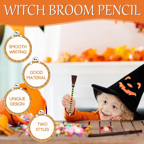 Miniatura 4 de Juego de lápices de varita de Halloween, escoba de bruja, recuerdos de fiesta de mago, recuerdos de fiesta de brujas, regalos de cumpleaños, regalos