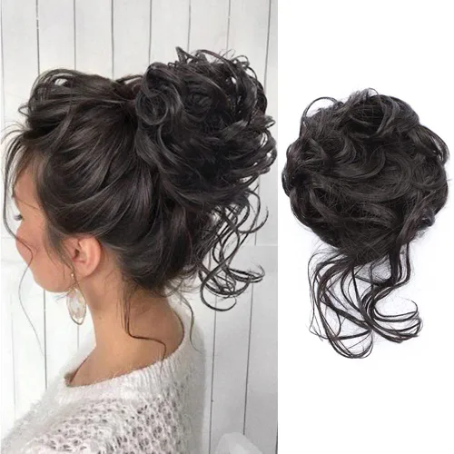 Miniatura 33 de KETHBE Moño desordenado, extensión de moños de pelo despeinado, banda elástica para el cabello, moño rizado para mujeres (negro)