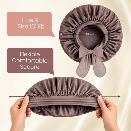 Miniatura 3 de LUCE Gorro de seda de satén para dormir, gorro de satén XL de doble capa de 600 hilos para mujer, gorro para dormir con lazo ajustable