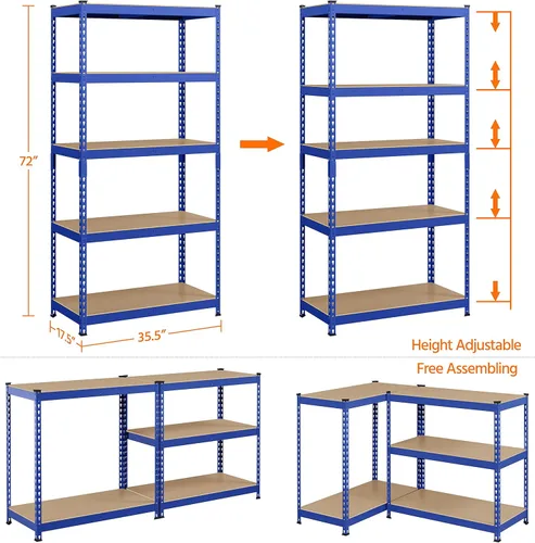 Miniatura 5 de Topeakmart 4 estantes utilitarios de 5 niveles, estantes de almacenamiento de metal, estantería de garaje, estantes de almacenamiento ajustables Azul