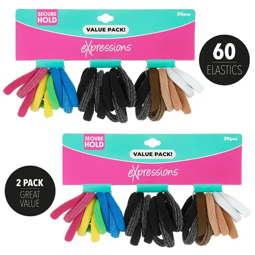 Miniatura 4 de Paquete económico de 60 ligas para el cabello sin costuras, sin daños, coloridos soportes elásticos para cola de caballo para uso diario Bandas