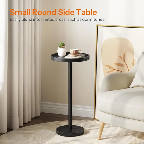 Miniatura 4 de HOOBRO Mesa auxiliar redonda pequeña, mesa de bebidas de bambú, mesa de café Martini con acento de pedestal para espacios pequeños en sala de estar