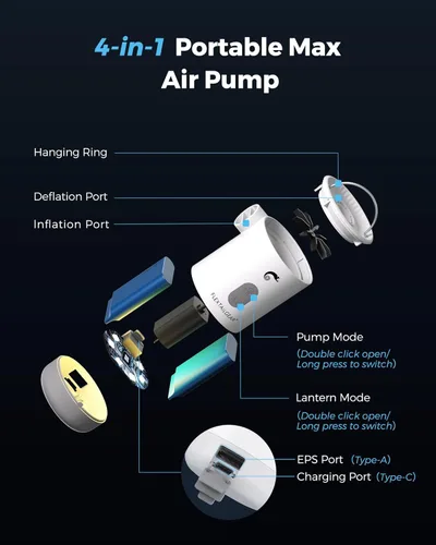Miniatura 3 de FLEXTAILGEAR Bomba de aire de 4.5 kPa para inflables, bomba de aire portátil con luz LED, batería recargable de 3600 mAh, bomba de inflador