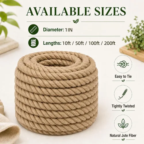 Miniatura 2 de Cuerda de yute trenzado Manila (1 pulgada x 10 pies) cuerda de cáñamo gruesa natural para manualidades, náutico, barandillas, hamaca, decoración