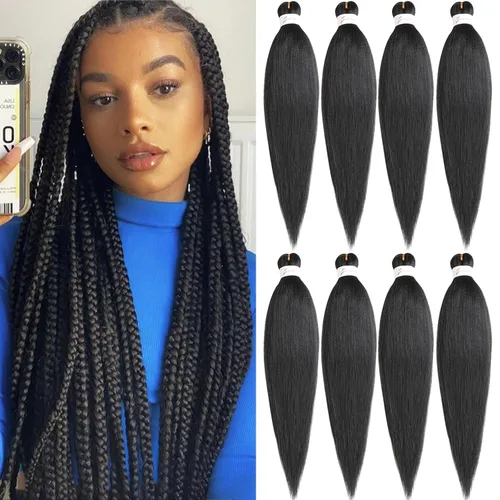 Miniatura 20 de Unionbeauty - Cabello trenzado preestirado de 16 pulgadas, 8 paquetes de cabello rubio trenzado con agua caliente, textura Yaki, trenzas