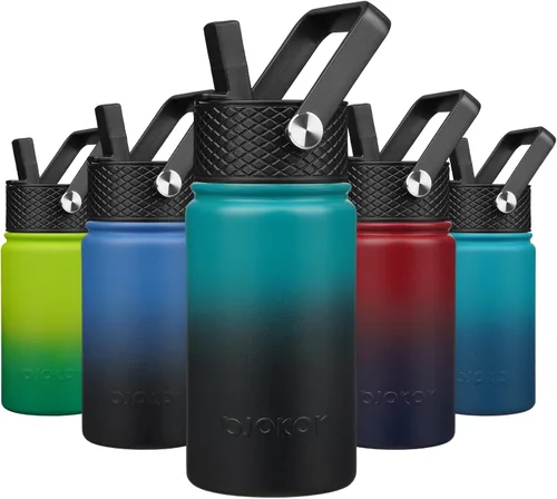 Miniatura 31 de BJPKPK Botella de agua aislada con tapa con pajilla, bonitas botellas de agua de 15 onzas, termo de metal de acero inoxidable, vasos reutilizables