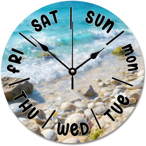Miniatura 21 de ArogGeld Reloj de pared de 5 O'Clock Somewhere - Reloj redondo de madera para casa de playa, 10, silencioso, sin tictac, batería de cuarzo, granja