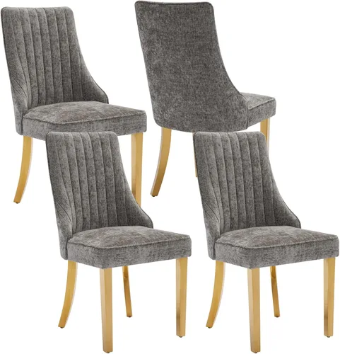 Miniatura 9 de Shenyon Juego de 4 sillas de comedor color beige, cómodas sillas de comedor tapizadas con canal de tela, sillas de cocina modernas para comedor