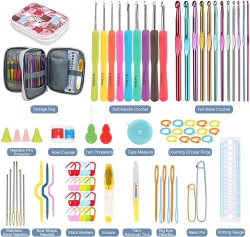 Miniatura 9 de Katech - Kit de ganchos de ganchillo con estuche, juego de 85 piezas de ganchillo, ganchos ergonómicos para tejer, agujas de tejer, kits de hilo