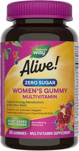 Nature's Way ¡Alive! Zero Sugar Multivitaminas en gomitas para mujer, metabolismo energético*, cabello, piel, uñas*, vitaminas B, sin alcoholes de