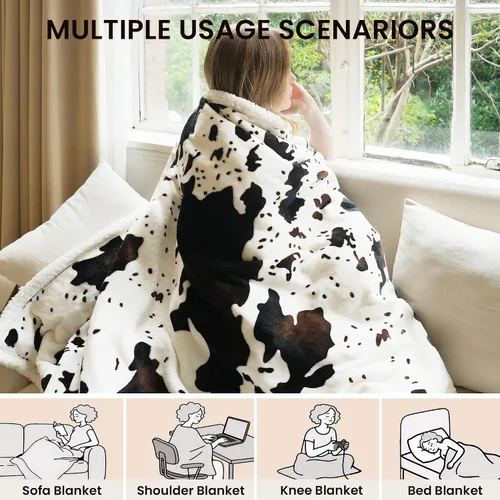 Miniatura 7 de Manta térmica con estampado de vaca, manta eléctrica, manta térmica con 10 niveles de calor y 10 horas de apagado automático, acogedora y suave