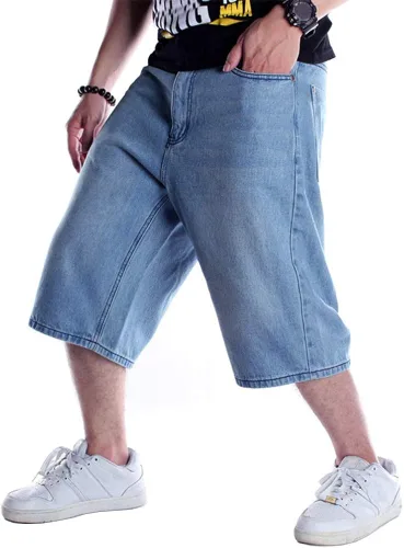Miniatura 2 de Kinghua Pantalones cortos de mezclilla holgados para hombre, estilo casual, ajuste holgado, hip hop, monopatín