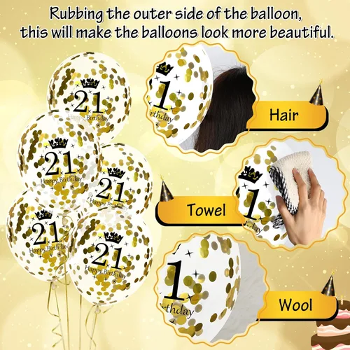 Miniatura 7 de Globos de cumpleaños número 21 para hombres, 15 globos de feliz cumpleaños número 21 para hombres y mujeres de 21 años de edad, suministros