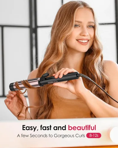 Miniatura 2 de Varita rizadora para cabello largo – Barril de turmalina cerámica con 40000000 iones negativos, rizos definidos y fácil de usar con control