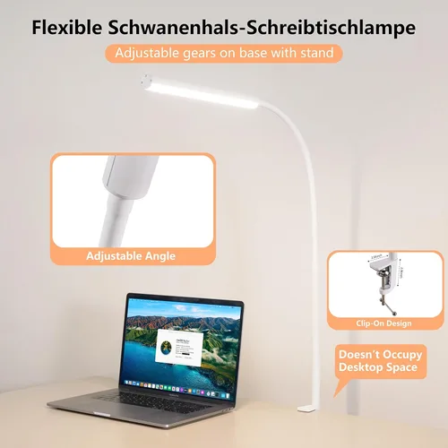 Miniatura 5 de Lámpara de escritorio LED FAPEMIH para oficina y hogar, luz de escritorio ajustable y flexible para el cuidado de los ojos con 5 modos y 10 ajustes