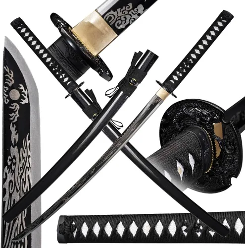 Kamaiwo-1045/1060 Espada Katana Japonesa Auténtica Hecha a Mano y Forjada a Mano - De Acero de Alto Carbono con Espiga Completa para Entusiastas de
