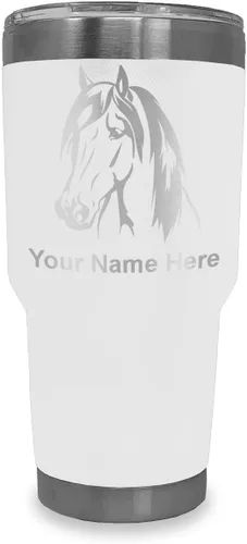 Miniatura 18 de LaserGram Vaso aislado al vacío de 20 onzas, cabeza de caballo 1, grabado personalizado incluido (negro)