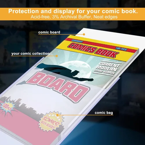 Miniatura 3 de KKU 200 bolsas y tableros de cómics, bolsas y tableros de cómics transparentes sin ácidos, almacenamiento de cómics para cómics