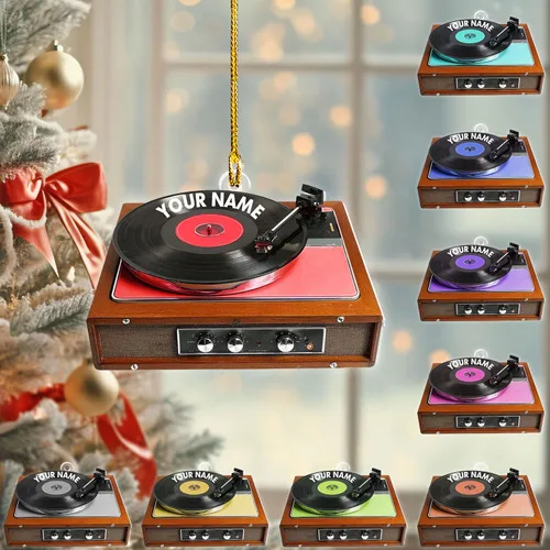 Miniatura 9 de Adorno de Navidad personalizado, máquina de discos de vinilo, adorno plano 2D, adorno para tocadiscos, instrumento musical, decoración de árbol