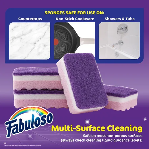 Miniatura 6 de Esponjas Fabuloso, Púrpura - Limpiador sin arañazos para platos y superficies - Esponja para lavar platos para una experiencia de limpieza audaz