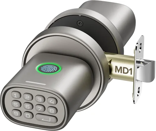 ThorBolt Cerradura de puerta de entrada sin llave, cerradura de puerta de huellas dactilares con teclado pomo de puerta biométrico, bloqueo Titanio1