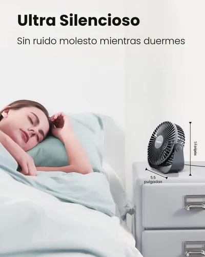 Miniatura 3 de Gaiatop Ventilador de escritorio USB, flujo de aire fuerte de 3 velocidades, portátil de 5.5 pulgadas, rotación de 90°, refrigeración silenciosa