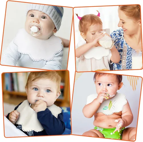 Miniatura 6 de JenPen Baberos blancos para bebé niña, bandana de muselina 360 baberos para bebé, bandana para niña, conjunto para dentición infantil