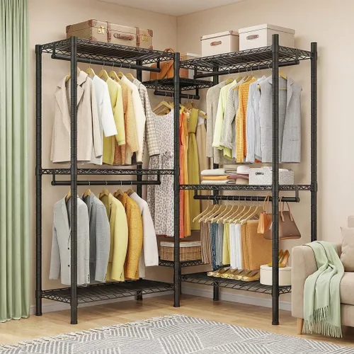 Miniatura 2 de Raybee Perchero en forma de L para esquina, percheros para colgar ropa, 900 libras, perchero resistente para ropa, 74.5 pulgadas de ancho x 18 Negro