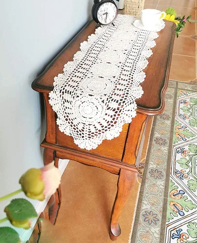 Miniatura 7 de Hetao Mantel oblongo, 100% algodón, hecho a mano, 12 x 27 pulgadas, color beige