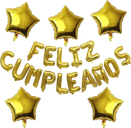 Miniatura 8 de Cartel de globos de Feliz Cumpleanos con 5 globos de estrella temática de fiesta