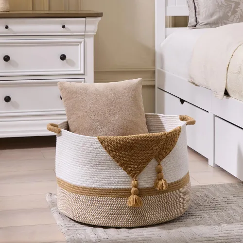Miniatura 5 de Luxury Little Cesta de almacenamiento extragrande para guardería, 20 x 20 x 13.8 pulgadas, 100 % algodón con asas, cesta de manta para juguetes