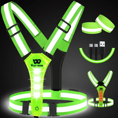 Miniatura 11 de West Biking Chaleco ligero para correr – Equipo reflectante LED para correr para caminar por la noche, chaleco de correr recargable de alta