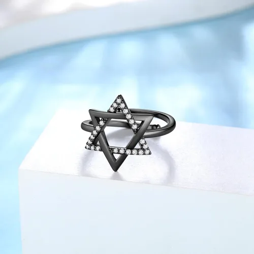 Miniatura 12 de Jewmon Anillo de plata de ley con estrella de David para mujer – Anillo ajustable Magen David – Amuleto Wicca – Regalos judíos