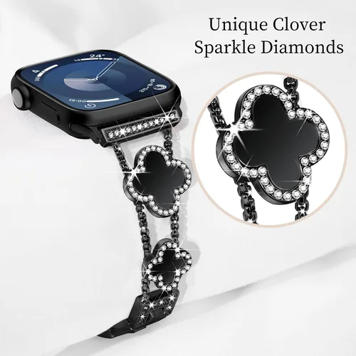 Miniatura 2 de wipalor Correa de trébol de cuatro hojas para Apple Watch para mujer de 42mm 41mm 40mm 38mm, correas delgadas iWatch para mujer, correas metálicas