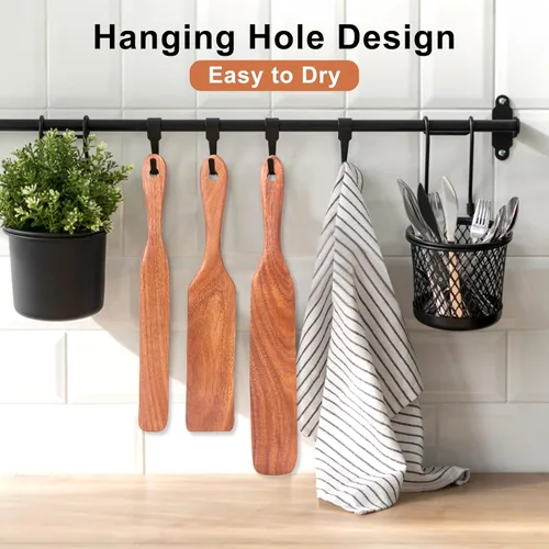 Miniatura 4 de Juego de 3 espátulas de madera de teca para masa madre, herramientas de cocina, espátula de pan plana, espátula para utensilios de cocina, juego