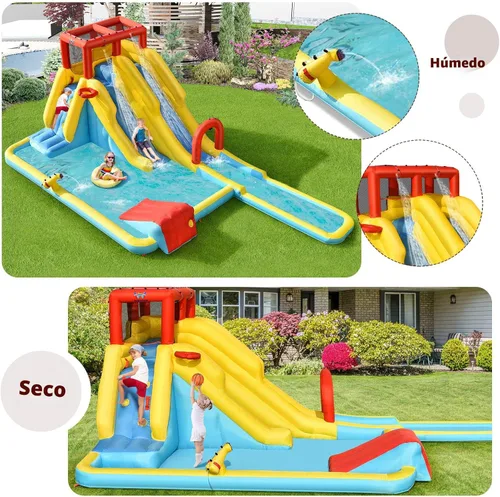 Miniatura 3 de BOUNTECH Tobogán acuático inflable, toboganes de surf duales para niños, parque de toboganes de agua, castillo inflable con 2 anillos de natación