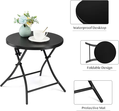 Miniatura 5 de Mesa auxiliar para exteriores, mesa auxiliar redonda plegable de metal, resistente a la intemperie, mesa decorativa de patio pequeño para porche