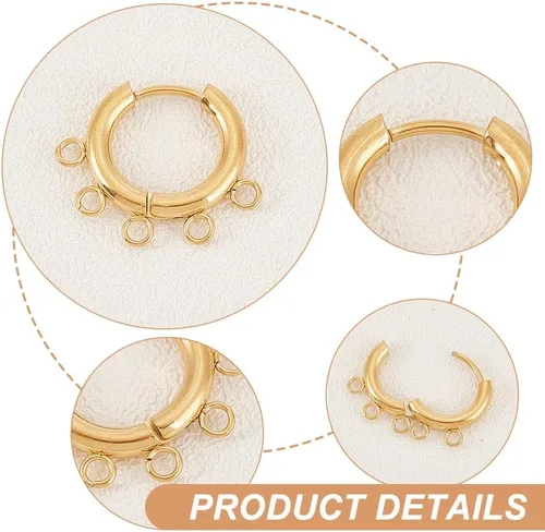 Miniatura 5 de UNICRAFTALE 5 pares de aretes de aro de acero inoxidable 304 dorados de calibre 10 con 5 bucles horizontales, accesorios de aretes de borla