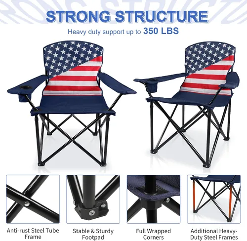 Miniatura 4 de Paquete de 2 sillas plegables para campamento: silla acolchada de gran tamaño para adultos, plegable para exteriores, campamento, pesca y jardín